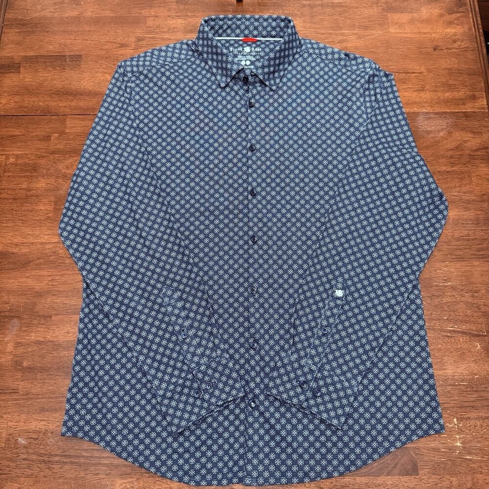 Stone Rose Hi Tec Dress Shirt Long Sleeve‎ Men's 2XL Dark Gray Geometric AOP